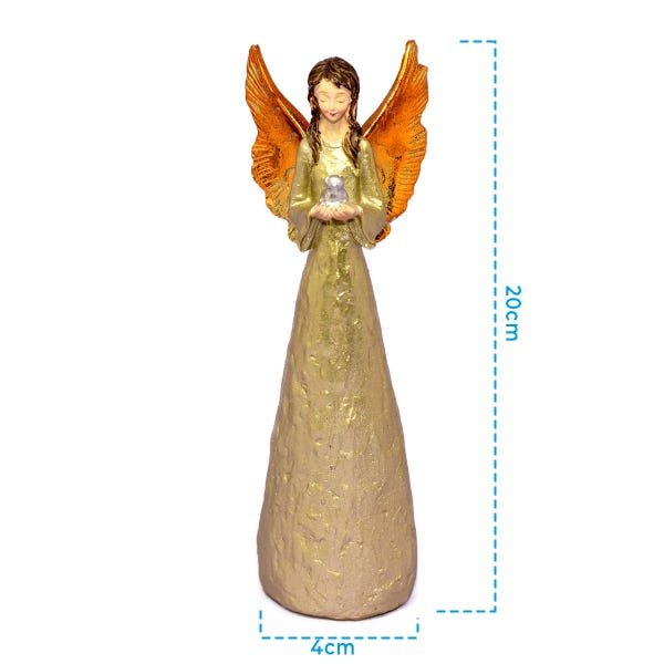 Anjo Dourado De resina Com Detalhe Pombo 20cm - 2