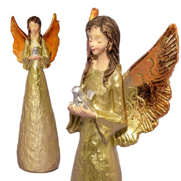 Anjo Dourado De resina Com Detalhe Pombo 20cm - 1