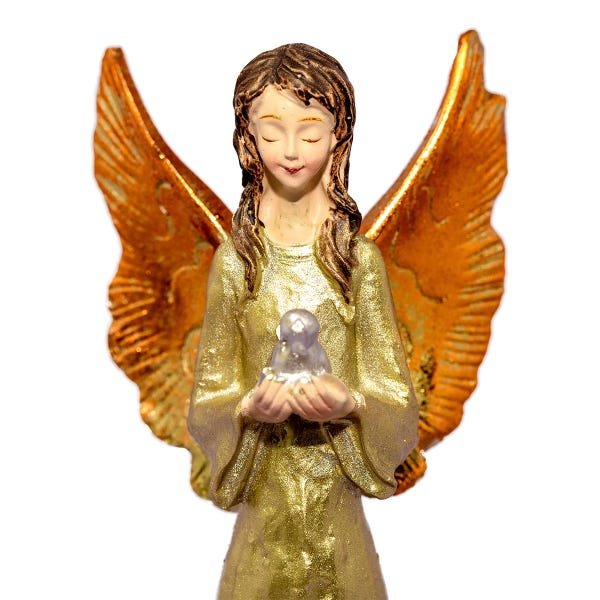 Anjo Dourado De resina Com Detalhe Pombo 20cm - 6
