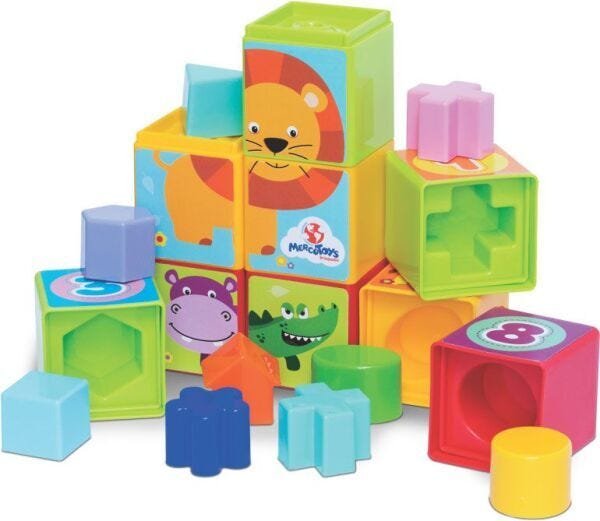 Kit de Brinquedos Didático Barco + Cubinhos 5 em 1 + Empilha - 5