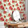 Papel de Parede Adesivo Vinilico Lavável Flores Rosas Vermelhas - Ssfl-024 - Rolo - 1,50m X 50cm ( 0 - 3