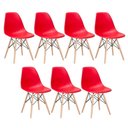Ver imagem 1 de Kit 7 Cadeiras Charles Eames Eiffel Dsw - Base de Madeira Clara - Vermelho Multicolorido