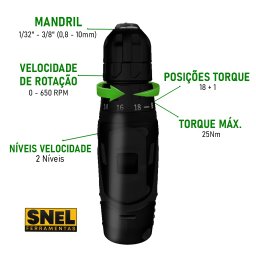Parafusadeira Bivolt Furadeira com Impacto 19 Posições Torque 12v Mandril 1/2" e 3/8" Snel Ferrament - 3