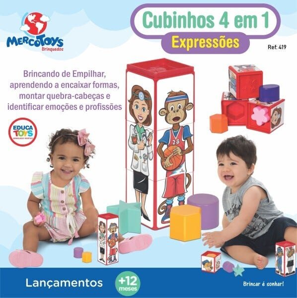Brinquedo para Bebês Cubinhos 4 em 1 - Mercotoys - 4