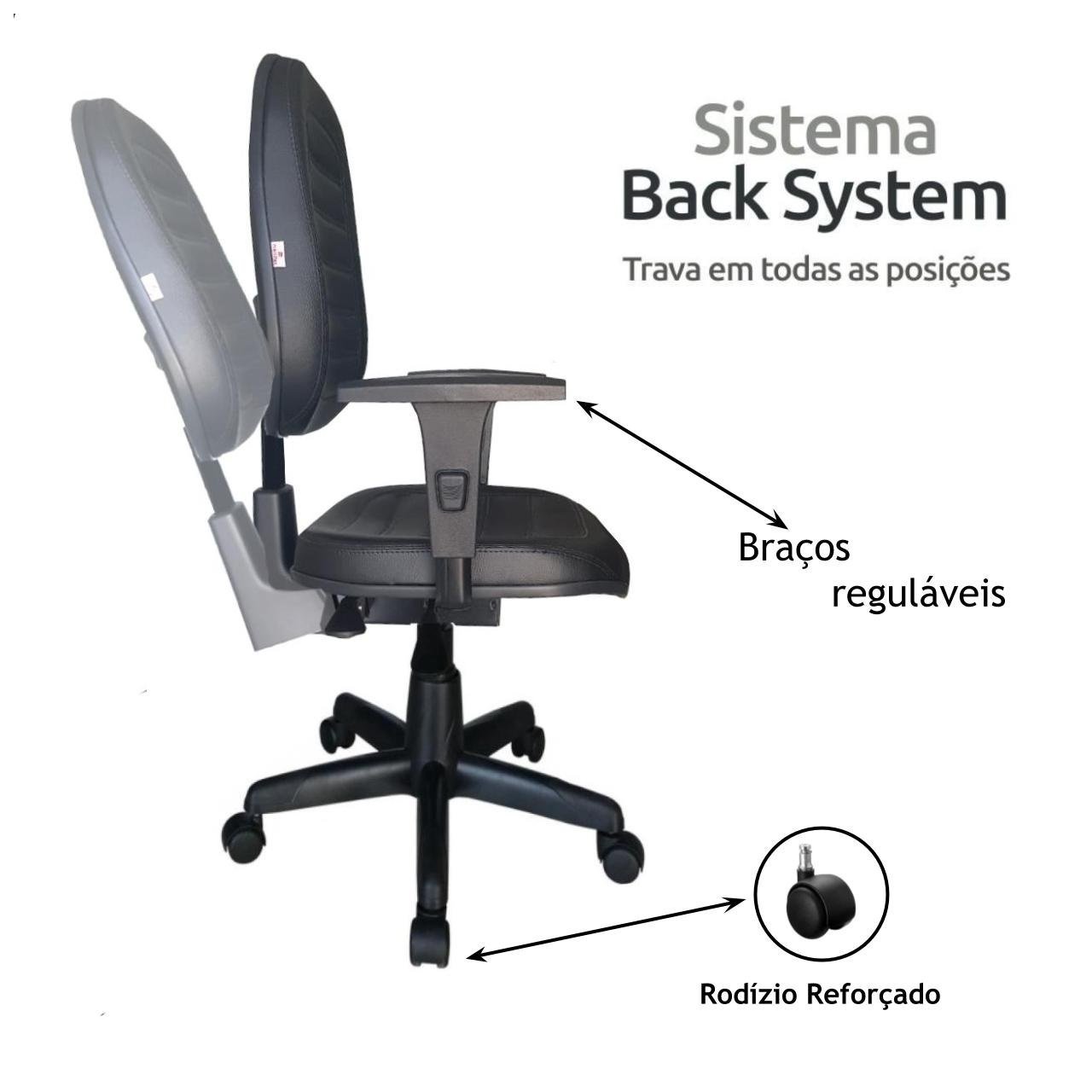 Cadeira Diretorzinha Back System Costurado C/ Braços Reguláveis – Cor Preto – MARTIFLEX – 32996 - 3