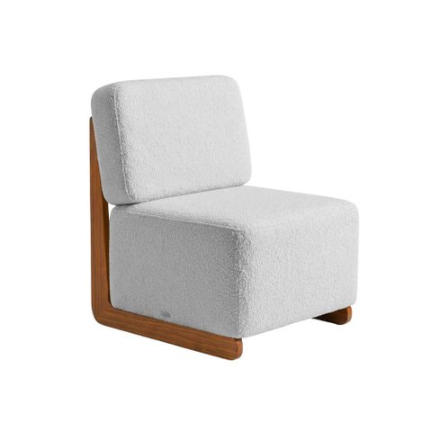 Poltrona Decorativa Rafaela Premium Base Madeira Moderna Recepção Design Orgânico Bouclê Cinza