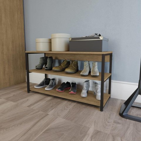 Sapateira Estilo Industrial 88cm 03 Prateleiras Li020 Kappesberg - Freijó/preto Fosco