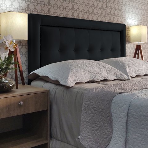 Cabeceira Casal 140 Cama Box Diamond Veneza 05 Preto Suede com Pés Rbl