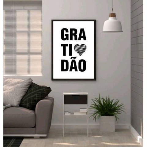 Quadro Gratidão Minimalista 45x34cm - com vidro:Madeira preta