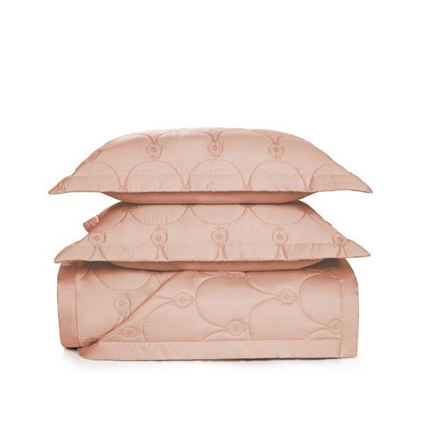 Colcha King Trussardi com 2 Porta Travesseiros Giovanna 300 Fios Cetim 100% Algodão Egípcio - Rosa - 1