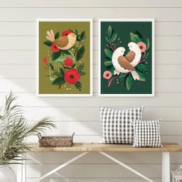 Kit 2 Quadros Retrô Vintage Passarinhos 33x24cm - com Vidro:madeira Branca - 1 Kit 2 Quadros Retrô Vintage Passarinhos 33x24cm - com Vidro:madeira Branca - 1