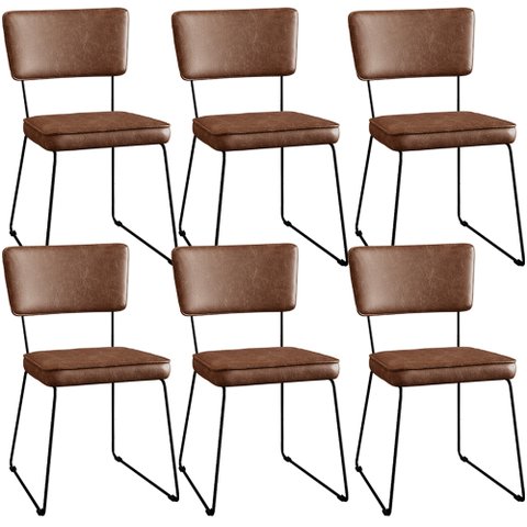 Kit 06 Cadeiras Decorativas Estofada Sala Jantar Base Aço Allana L02 Couríssimo Marrom - Lyam