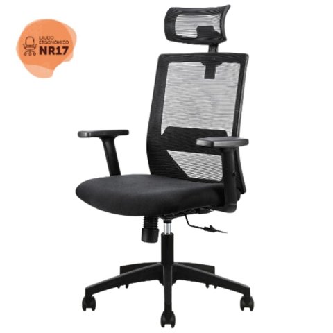 Cadeira Giratória Nr-17 Presidente C/ Braços Chicago Rivatti Tela Mesh Preta Base Rodizio Nylon