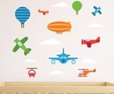 Ver imagem 1 de Adesivo De Parede Quarto Aviação Avião Balão Nuvens