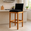 Ver imagem 1 de Banqueta Alta Pérola com Encosto Estofada em Veludo Preto Madeira Maciça Castanho