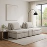 Sofá Ilha Modulado 230cm Divan Boucle Suave Bege Claro com Pés em Madeira Linha Premium - 1