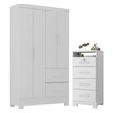 Ver imagem 1 de Guarda Roupa Solteiro Primordial Max 4 Portas e Cômoda Primordial Max 4 Gavetas Branco Absoluto