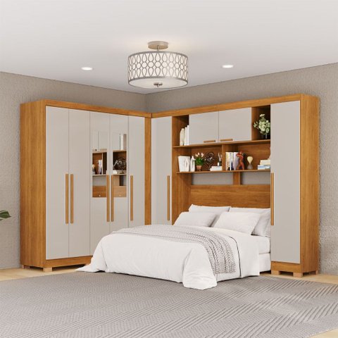 Guarda-Roupa Casal Modulado Positano 9 Portas 2 Gavetas com Espelho e Pés Cinamomo/Off White - Pnr m