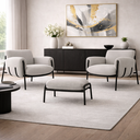 Ver imagem 1 de Kit 2 Poltrona Cadeira Sala Recepção + Puf Serrana Zahav:Cinza Detalhe Preto