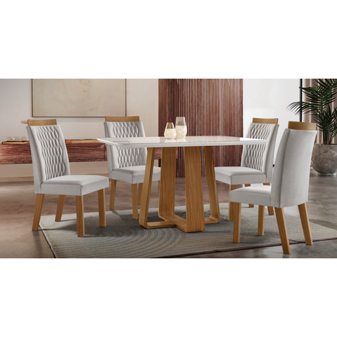 Mesa de Jantar LJ Móveis Atlanta 4 Cadeiras Tóquio Linho Cinza Claro