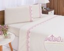 Ver imagem 1 de Jogo lençol Atenas quarto casal padrão bordado 4 peças 2fronha:Palha com Rose