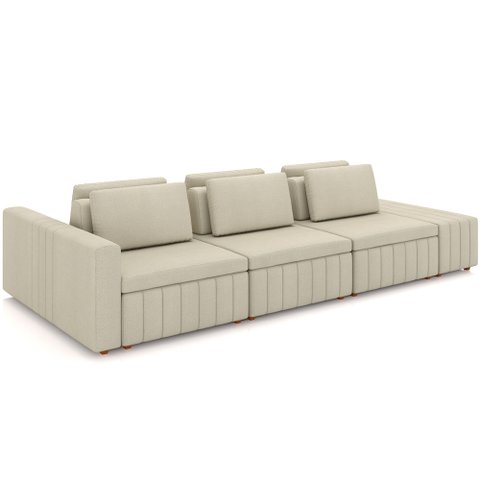 Sofá Ilha com Puff para Sala Living 335cm Amber M03 Linho Cru - Lyam Decor