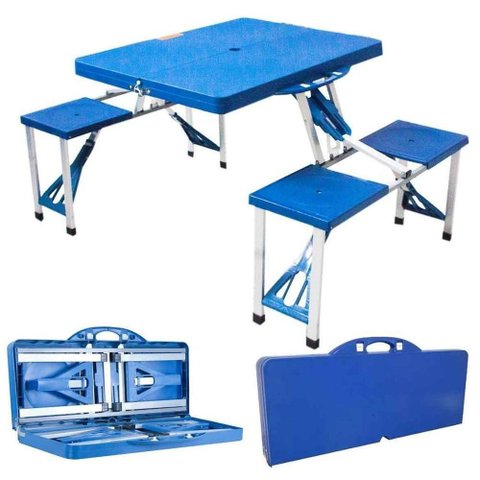 Mesa Dobrável Portátil com 4 Cadeiras Maleta Camping Praia