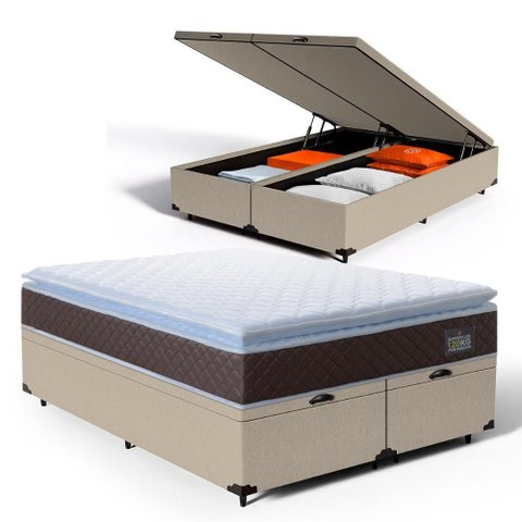 Cama Box Baú com Colchão de Espuma D33 Pillow Top Comfort Luxo King 193cm