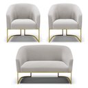 Ver imagem 1 de Sofá Namoradeira e 2 Poltronas Base Industrial Dourado Stella Veludo D03 - D’RossiCinza