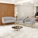 Ver imagem 2 de Sofá Namoradeira e 2 Poltronas Base Industrial Dourado Stella Veludo D03 - D’RossiCinza