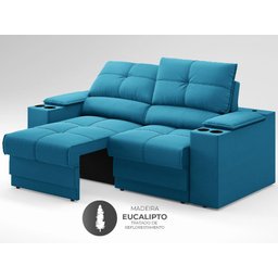 Sofá com Porta Copos e Carregador USB Retrátil e Reclinável Ringo 1,70m Velosuede Royal - - 5