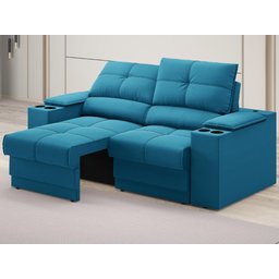 Sofá com Porta Copos e Carregador USB Retrátil e Reclinável Ringo 1,70m Velosuede Royal - - 1