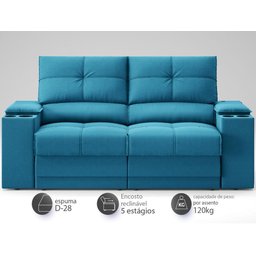Sofá com Porta Copos e Carregador USB Retrátil e Reclinável Ringo 1,70m Velosuede Royal - - 3