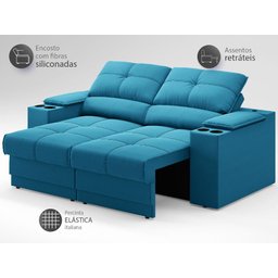 Sofá com Porta Copos e Carregador USB Retrátil e Reclinável Ringo 1,70m Velosuede Royal - - 4