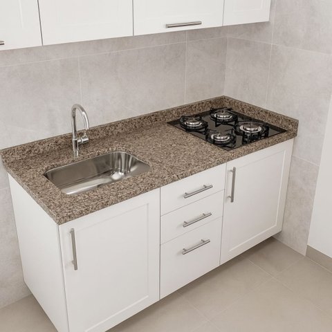 Pia de Cozinha 150cm Granito Ocre c/ Cuba Inox Parte Cooktop: Ocre