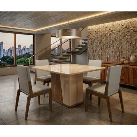 Conjunto Mesa com 4 Cadeiras Harmonia Marrom/Carvalho/Fendi