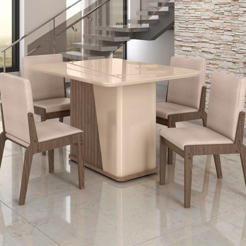 Conjunto Mesa com 4 Cadeiras Harmonia Marrom/Carvalho/Fendi
