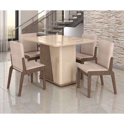Conjunto Mesa com 4 Cadeiras Harmonia Marrom/Carvalho/Fendi