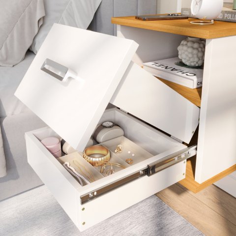 Mesa de Cabeceira Balli Multifuncional 2 em 1 Suspensa Gaveta Oculta Compartimento Secreto - Oliart