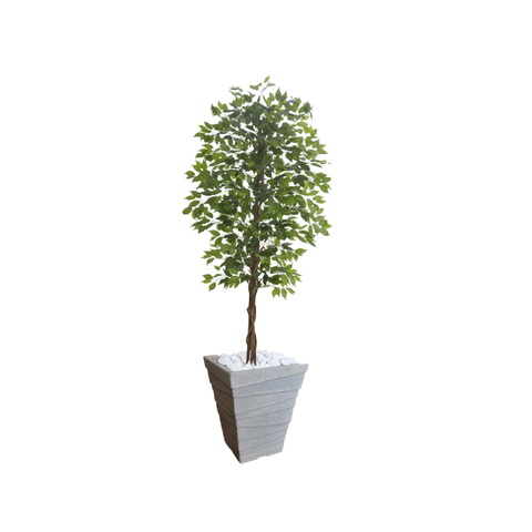 Planta Artificial Ficus Verde 2,10m kit + Vaso Trapezio D. Grafiato Cinza 40cm