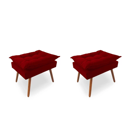 Kit 02 Puff Opala Luxo Suede Pés Palito Decorativo Bela-moveis:vermelho