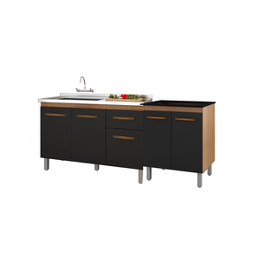 Gabinete Balcão Pia 3 Portas 1 Gaveta Cozinha Compacta Bancada Multiuso C/armário Cooktop