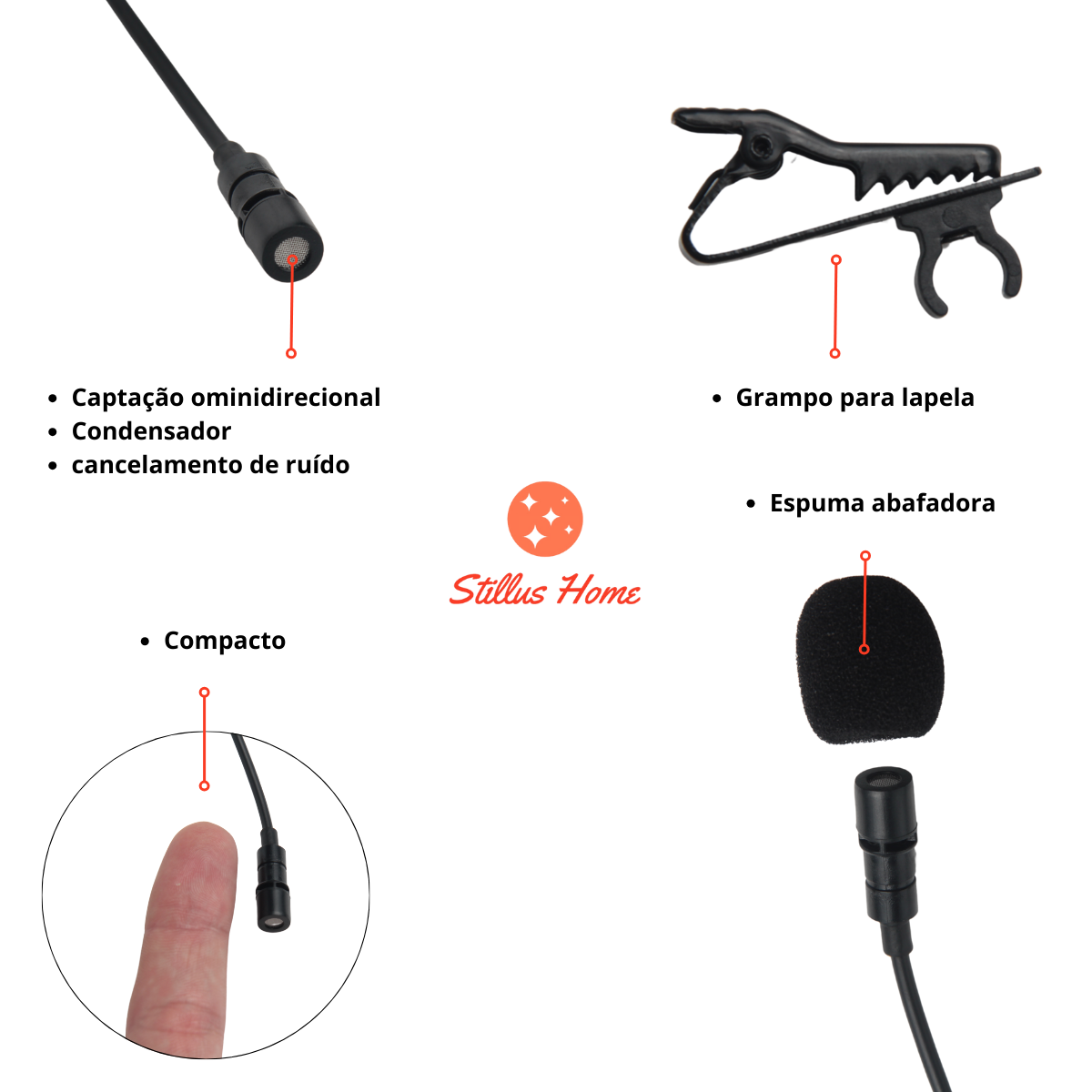 Microfone Lapela Condensador com Espuma Isolante de Ruído - 5