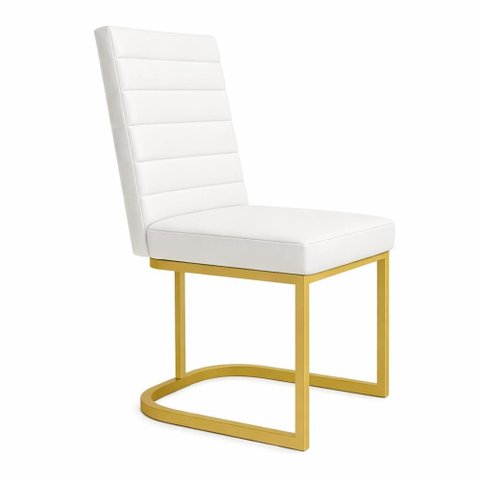 Poltrona Cadeira de Jantar Base de Ferro Mirelle Bordado Horizontal Corino Branco