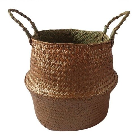 CESTO COM ALCAS EM RATTAN MARROM D31CM X 27CM