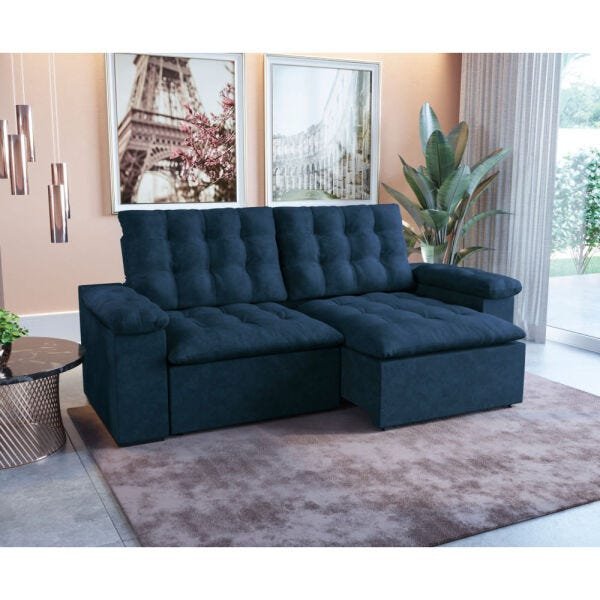 Sofá Dallas 2,22M Retrátil Kappesberg Azul MadeiraMadeira