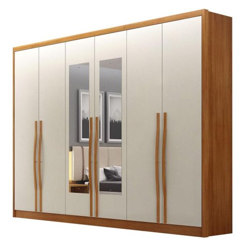 Guarda Roupa Casal Livorno 6 Portas 6 Gavetas com Espelho Cinamomo Fendi - Novo Horizonte