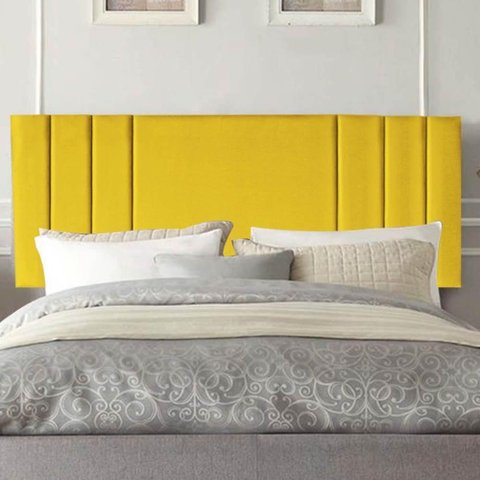 Painel Estofado Grécia Solteiro Madeira Maciça Suede Amarelo 100cm Gat Magazine