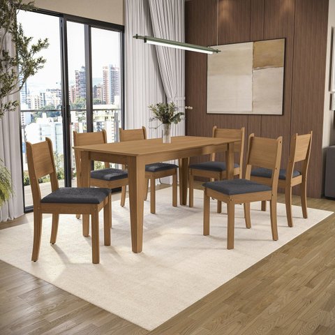 Conjunto para Sala de Jantar Mesa com 6 Cadeiras Melina Marrom/Canela/Chumbo