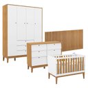 Ver imagem 1 de Quarto de Bebê Unique 4 Portas com Cômoda 6 Gavetas e Painel Ripado Branco Soft Freijó Eco Wood - Ma